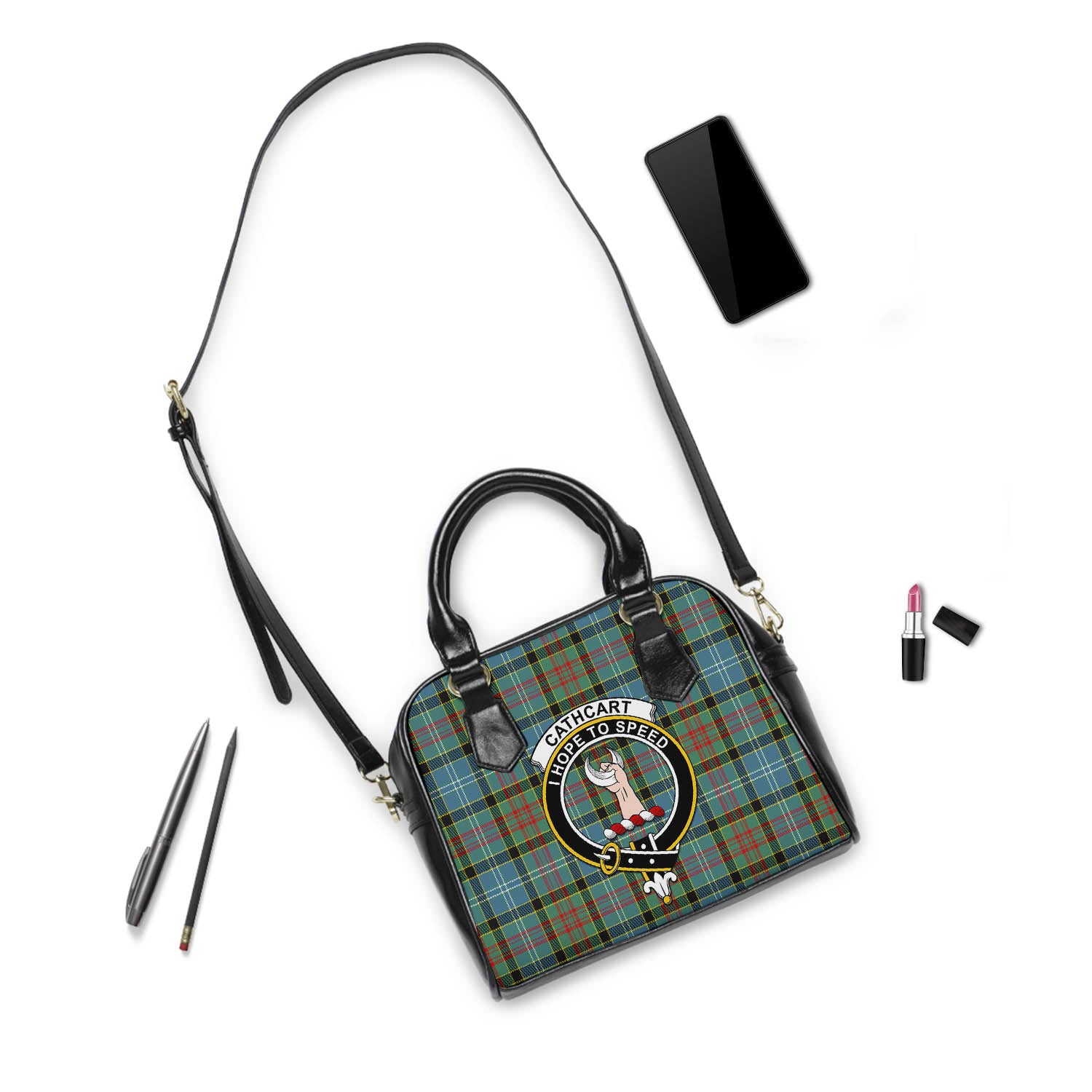 Cathcart Tartan Shoulder Handbags with Family Crest - Tartanvibesclothing