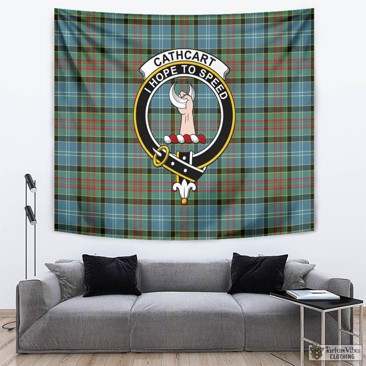 Tartan Vibes Clothing Cathcart Tartan Tapestry Wall Hanging and Home Decor for Room with Family Crest