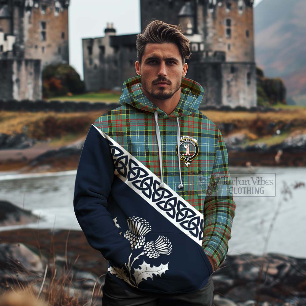 Tartan Vibes Clothing Cathcart Tartan Cotton Hoodie Featuring Thistle and Scotland Map