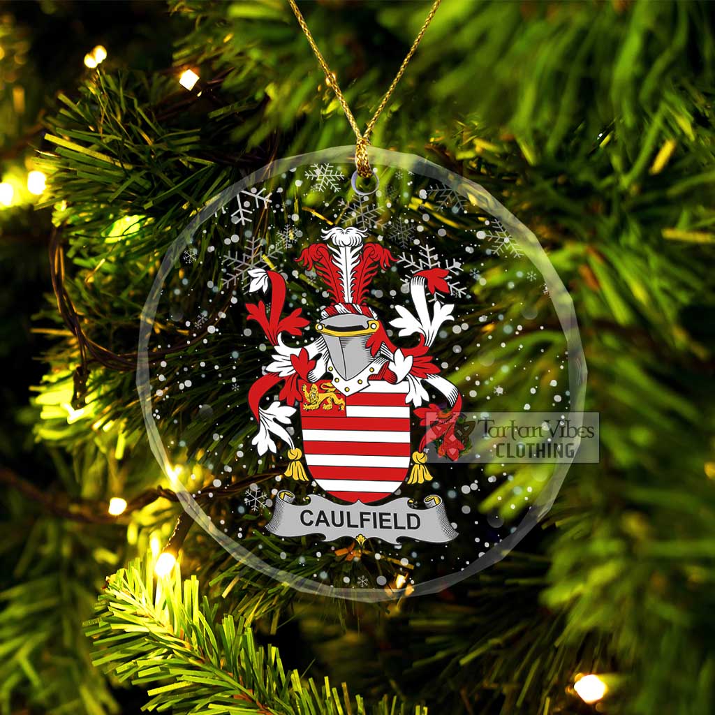 Tartan Vibes Clothing Caulfield Irish Clan Christmas Glass Ornament with Coat of Arms