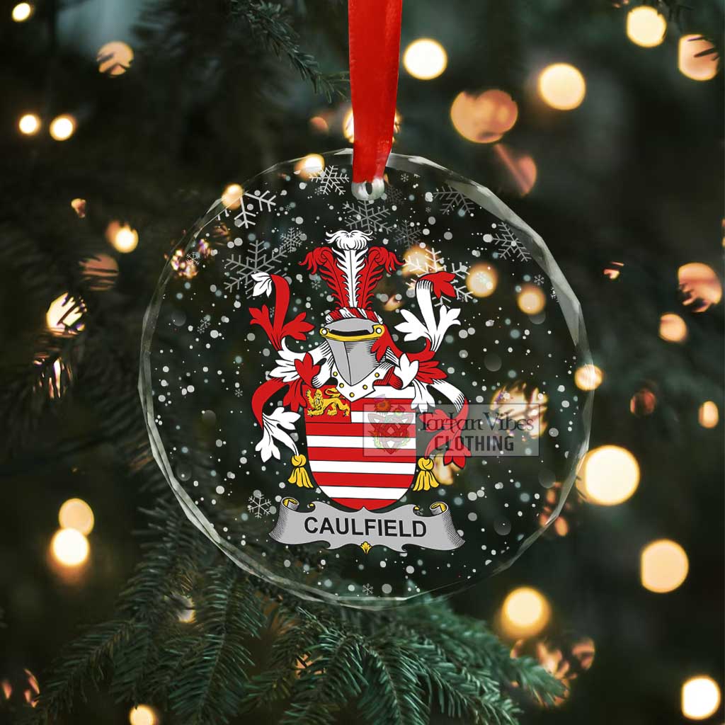 Tartan Vibes Clothing Caulfield Irish Clan Christmas Glass Ornament with Coat of Arms