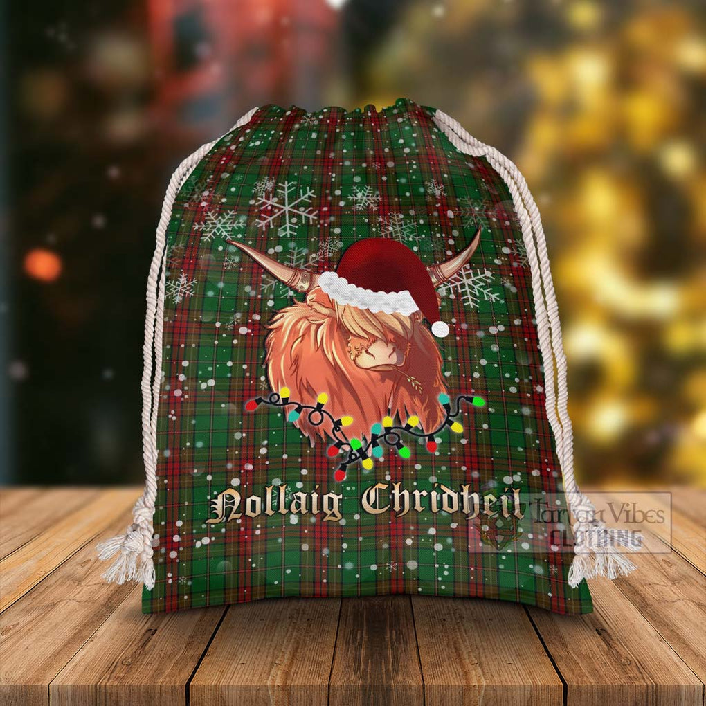 Tartan Vibes Clothing Cavan County Ireland Tartan Christmas Santa's Bag with Highland Cow