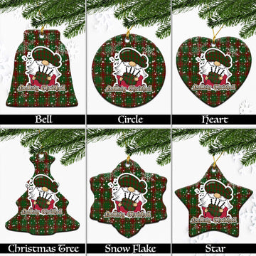 Cavan County Ireland Tartan Christmas Ceramic Ornaments with Scottish Gnome Playing Bagpipes