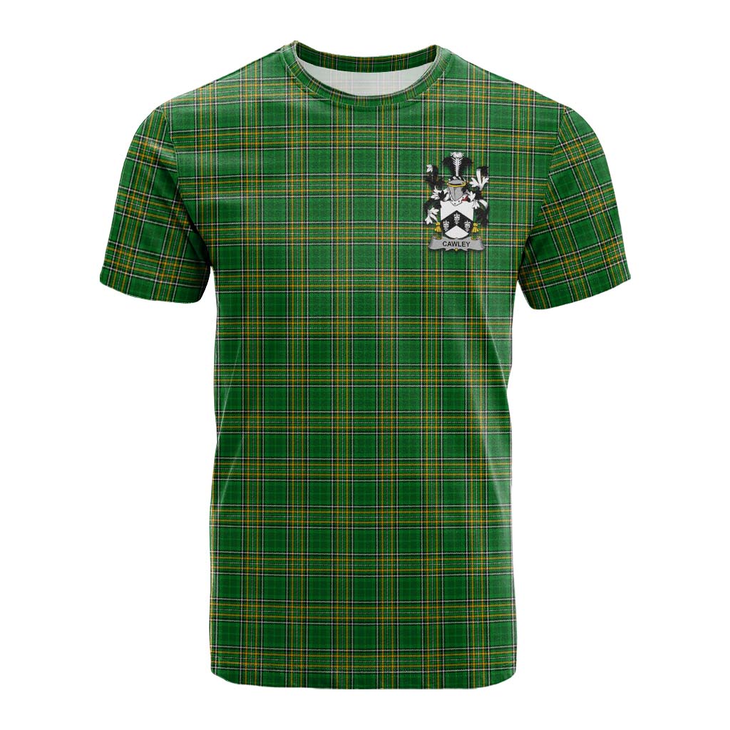 Tartan Vibes Clothing Cawley Irish Clan Tartan Cotton T-shirt with Coat of Arms