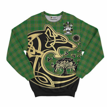 Cawley Irish Tartan Sweatshirt with Coat of Arms Celtic Wolf Style