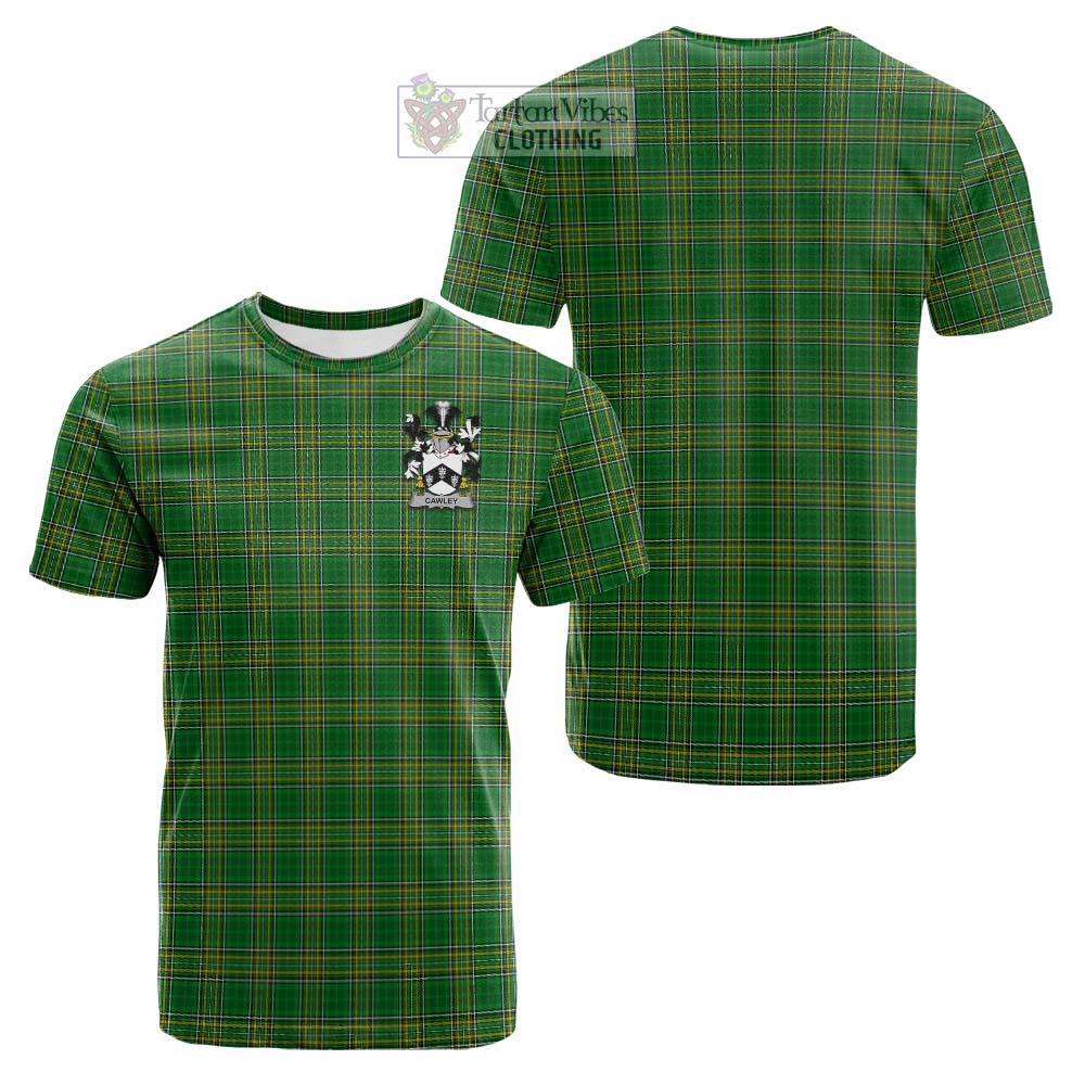 Tartan Vibes Clothing Cawley Irish Clan Tartan Cotton T-shirt with Coat of Arms