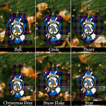 Chalmers Tartan Christmas Ornament with Family Crest and Scotland Map