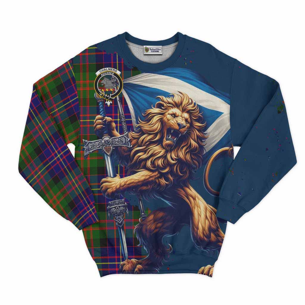 Tartan Vibes Clothing Chalmers Tartan Family Crest Sweatshirt with Scottish Majestic Lion