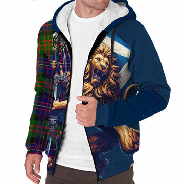 Chalmers Tartan Family Crest Sherpa Hoodie with Scottish Majestic Lion