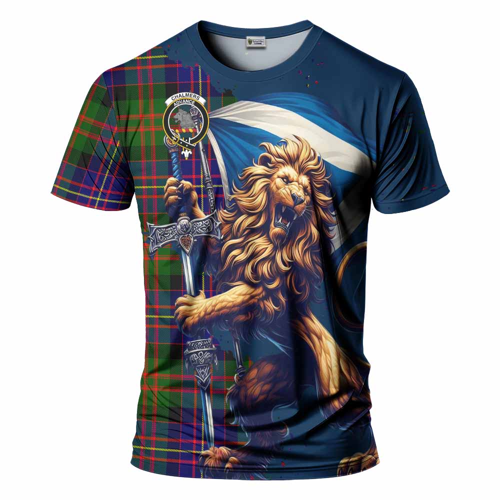 Tartan Vibes Clothing Chalmers Tartan Family Crest T-Shirt with Scottish Majestic Lion