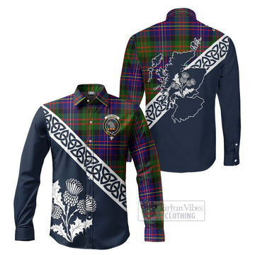 Chalmers Tartan Long Sleeve Button Shirt Featuring Thistle and Scotland Map Men's Shirt S - Tartan Vibes Clothing