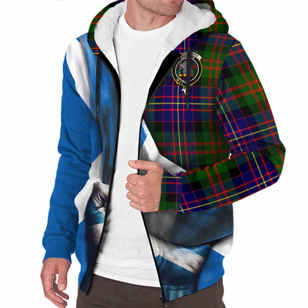 Tartan Vibes Clothing Chalmers Tartan Sherpa Hoodie with Family Crest Scotland Patriotic Style