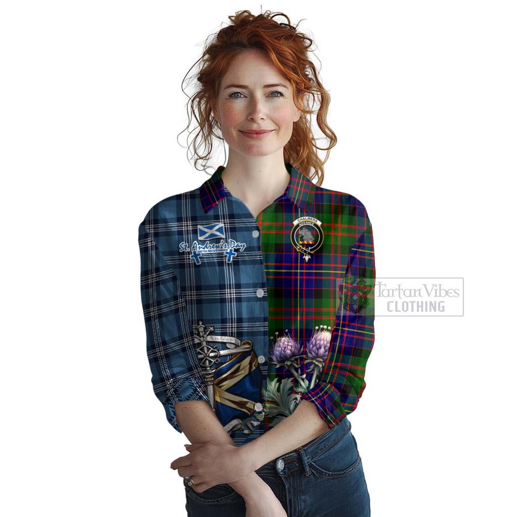 Tartan Vibes Clothing Chalmers Tartan Women's Casual Shirt Happy St. Andrew's Day Half Tartan Style