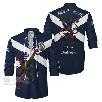 Chalmers Tartan Lion Rampant Ghillie Kilt Shirt Proudly Display Your Heritage with Alba Gu Brath and Clan Name Men - Tartan Vibes Clothing
