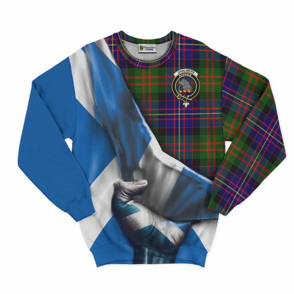 Tartan Vibes Clothing Chalmers Tartan Sweatshirt with Family Crest Scotland Patriotic Style