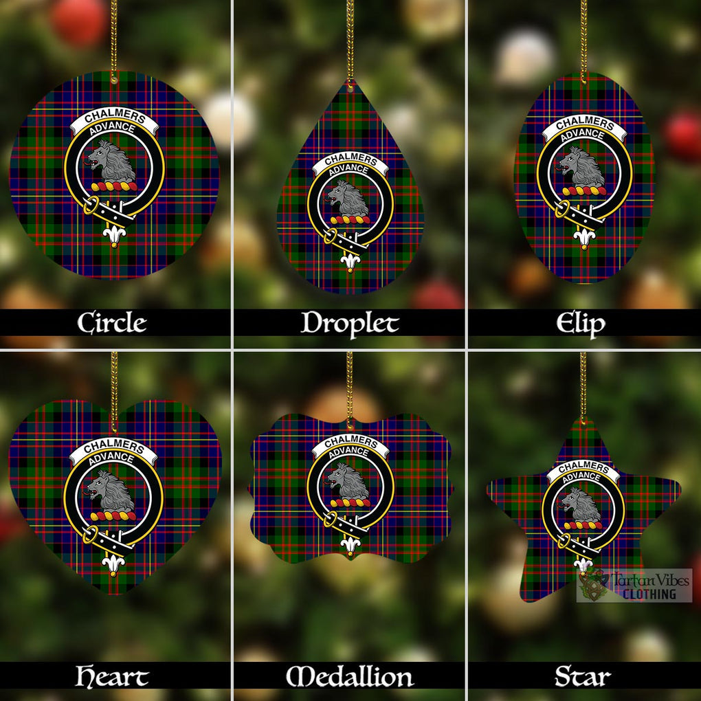 Tartan Vibes Clothing Chalmers Tartan Christmas Aluminium Ornament with Family Crest