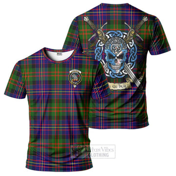 Chalmers Tartan T-Shirt with Family Crest Celtic Skull Style