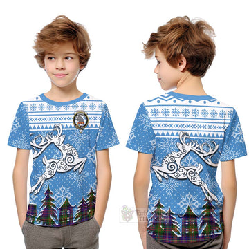 Chalmers Clan Christmas Kid T-Shirt Celtic Reindeer Style