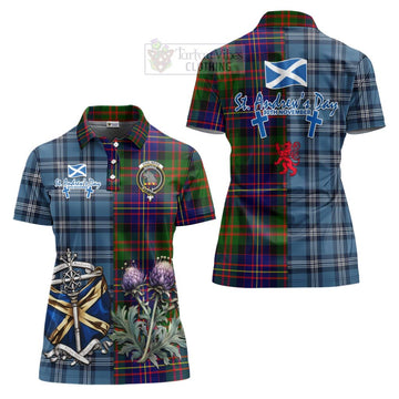 Chalmers Tartan Women's Polo Shirt Happy St. Andrew's Day Half Tartan Style Women - Tartan Vibes Clothing