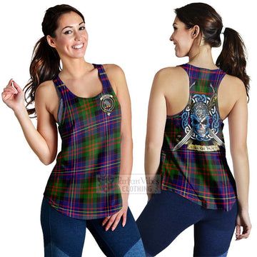 Chalmers Tartan Women's Racerback Tanks with Family Crest Celtic Skull Style