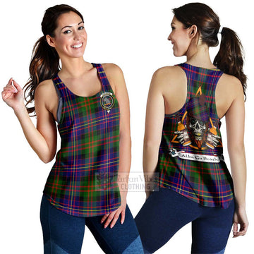 Chalmers Tartan Women's Racerback Tanks with Family Crest and Bearded Skull Holding Bottles of Whiskey