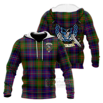 Chalmers Tartan Knitted Hoodie with Family Crest Celtic Skull Style Unisex Knitted Pullover Hoodie - Tartan Vibes Clothing