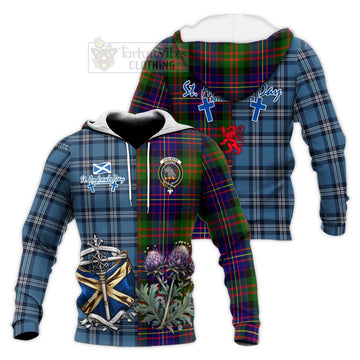 Chalmers Tartan Knitted Hoodie Happy St. Andrew's Day Half Tartan Style Unisex Knitted Pullover Hoodie - Tartan Vibes Clothing