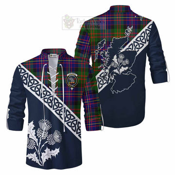 Chalmers Tartan Ghillie Kilt Shirt Featuring Thistle and Scotland Map Men - Tartan Vibes Clothing