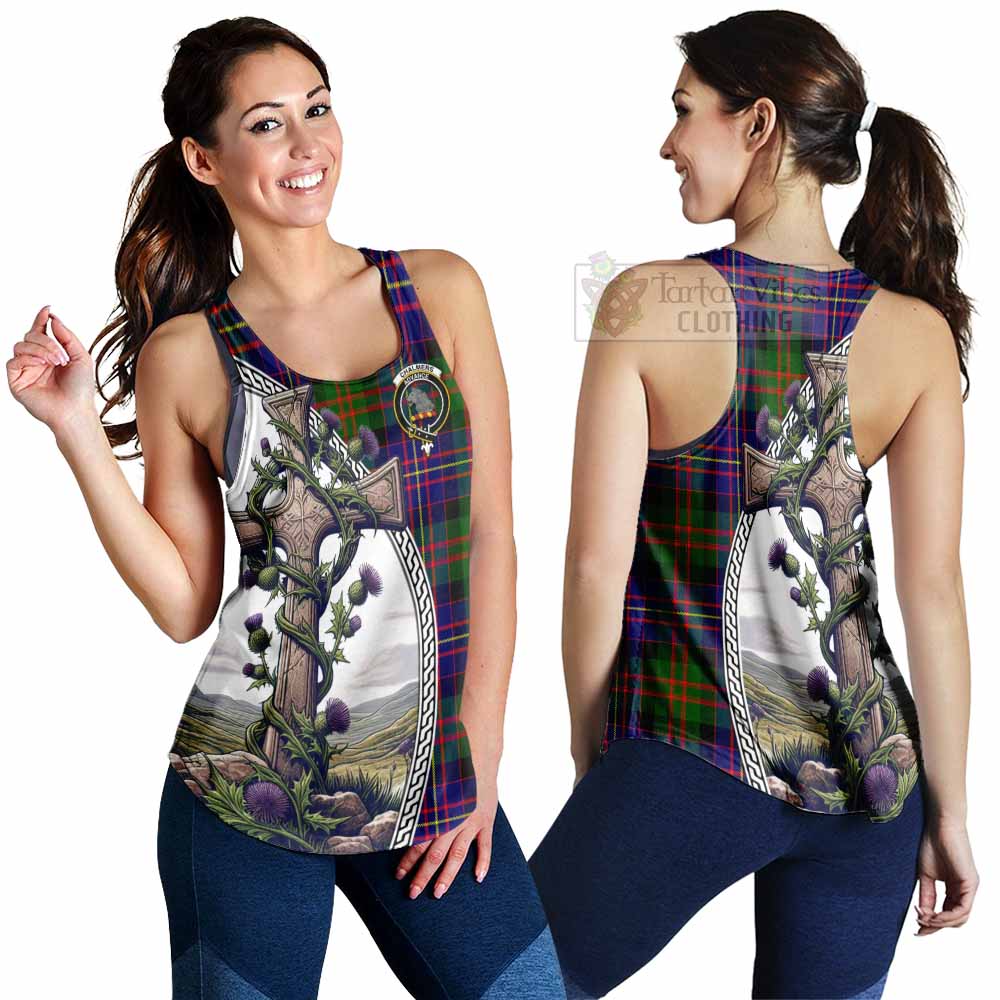 Tartan Vibes Clothing Chalmers Tartan Women's Racerback Tanks with Family Crest and St. Andrew's Cross Accented by Thistle Vines