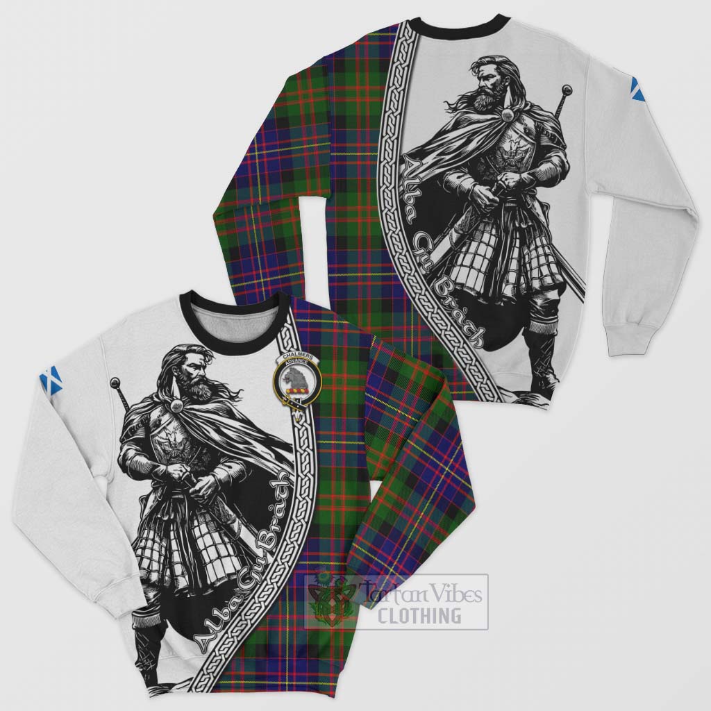 Chalmers Tartan Clan Crest Sweatshirt with Highlander Warrior Celtic Style Unisex - Tartan Vibes Clothing