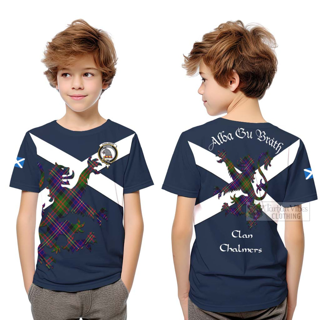 Tartan Vibes Clothing Chalmers Tartan Lion Rampant Kid T-Shirt – Proudly Display Your Heritage with Alba Gu Brath and Clan Name