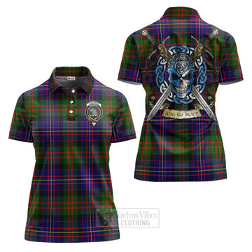 Chalmers Tartan Women's Polo Shirt with Family Crest Celtic Skull Style Women - Tartan Vibes Clothing