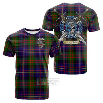 Chalmers Tartan Cotton T-shirt with Family Crest Celtic Skull Style