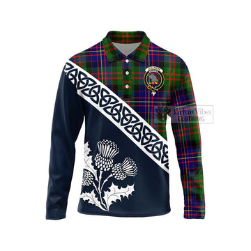 Chalmers Tartan Long Sleeve Polo Shirt Featuring Thistle and Scotland Map Unisex - Tartan Vibes Clothing