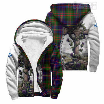 Chalmers Tartan Sherpa Hoodie with Family Crest and St. Andrew's Cross Accented by Thistle Vines