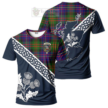 Chalmers Tartan T-Shirt Featuring Thistle and Scotland Map