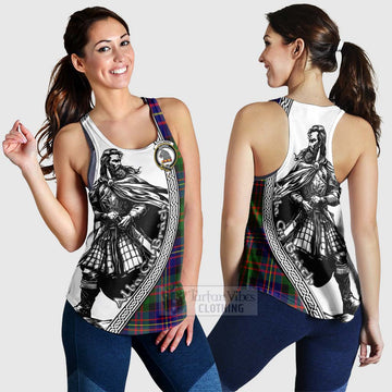 Chalmers Tartan Clan Crest Women's Racerback Tanks with Highlander Warrior Celtic Style