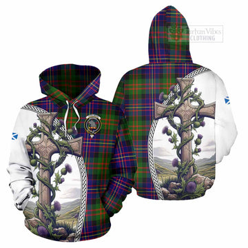 Chalmers Tartan Hoodie with Family Crest and St. Andrew's Cross Accented by Thistle Vines Zip Hoodie - Tartan Vibes Clothing