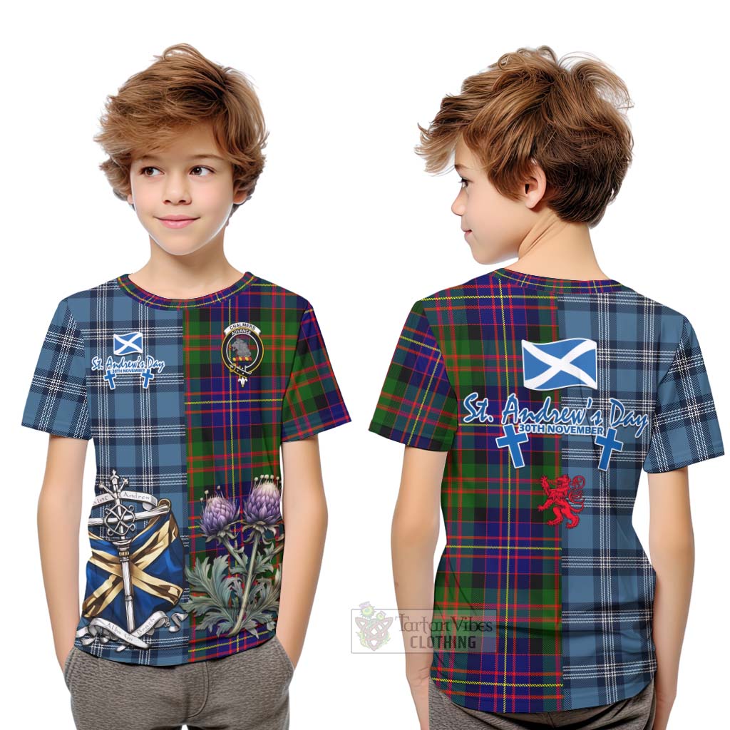 Tartan Vibes Clothing Chalmers Tartan Kid T-Shirt Happy St. Andrew's Day Half Tartan Style