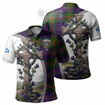 Chalmers Tartan Polo Shirt with Family Crest and St. Andrew's Cross Accented by Thistle Vines