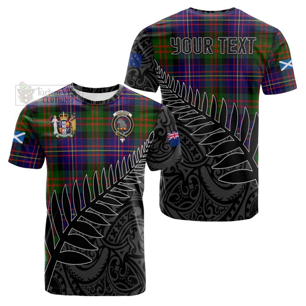 Tartan Vibes Clothing Chalmers Crest Tartan Cotton T-shirt with New Zealand Silver Fern Half Style