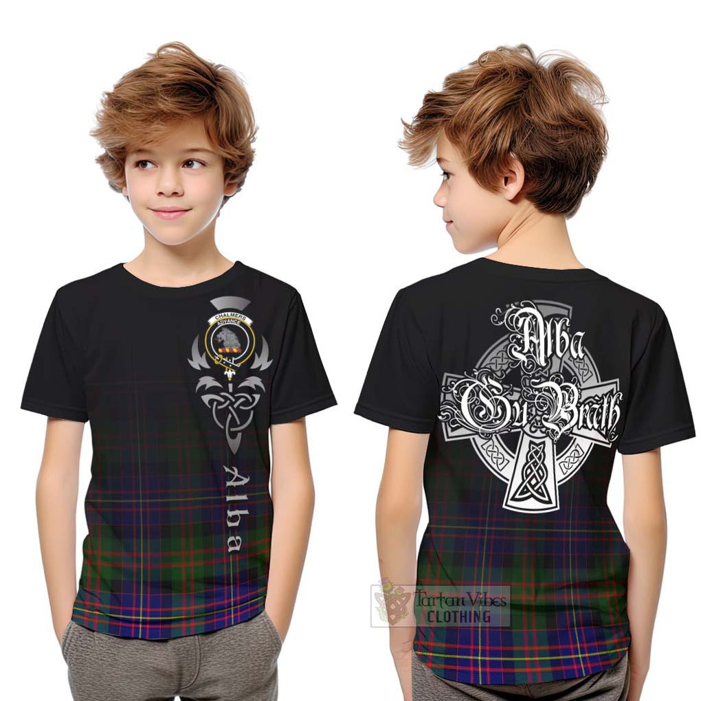 Tartan Vibes Clothing Chalmers Tartan Kid T-Shirt Featuring Alba Gu Brath Family Crest Celtic Inspired