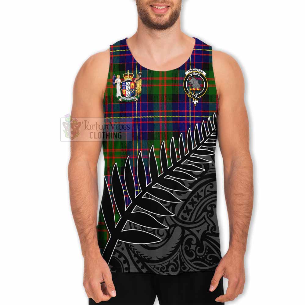 Tartan Vibes Clothing Chalmers Crest Tartan Men's Tank Top with New Zealand Silver Fern Half Style