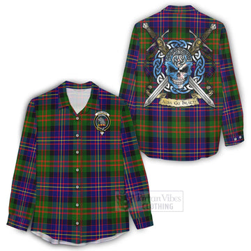 Chalmers Tartan Women's Casual Shirt with Family Crest Celtic Skull Style