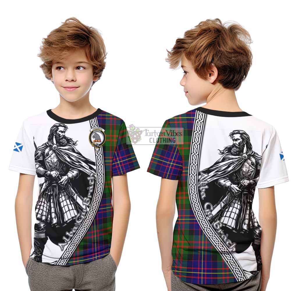 Chalmers Tartan Clan Crest Kid T-Shirt with Highlander Warrior Celtic Style