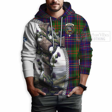 Chalmers Tartan Hoodie with Family Crest and St. Andrew's Cross Accented by Thistle Vines - Tartan Vibes Clothing