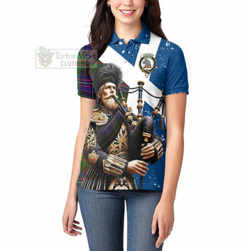 Chalmers Tartan Women's Polo Shirt with Family Crest Scottish Bagpiper Vibes