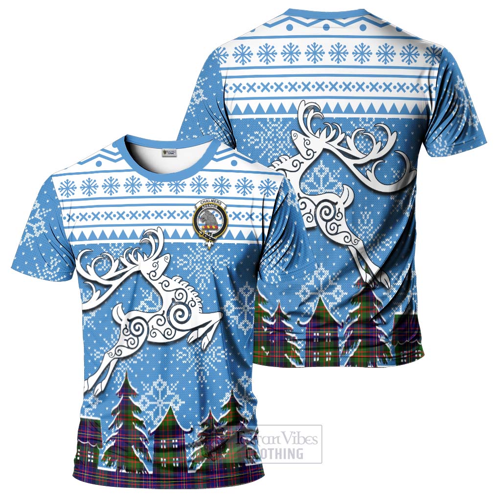 Tartan Vibes Clothing Chalmers Clan Christmas T-Shirt Celtic Reindeer Style