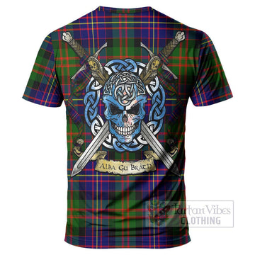 Chalmers Tartan T-Shirt with Family Crest Celtic Skull Style