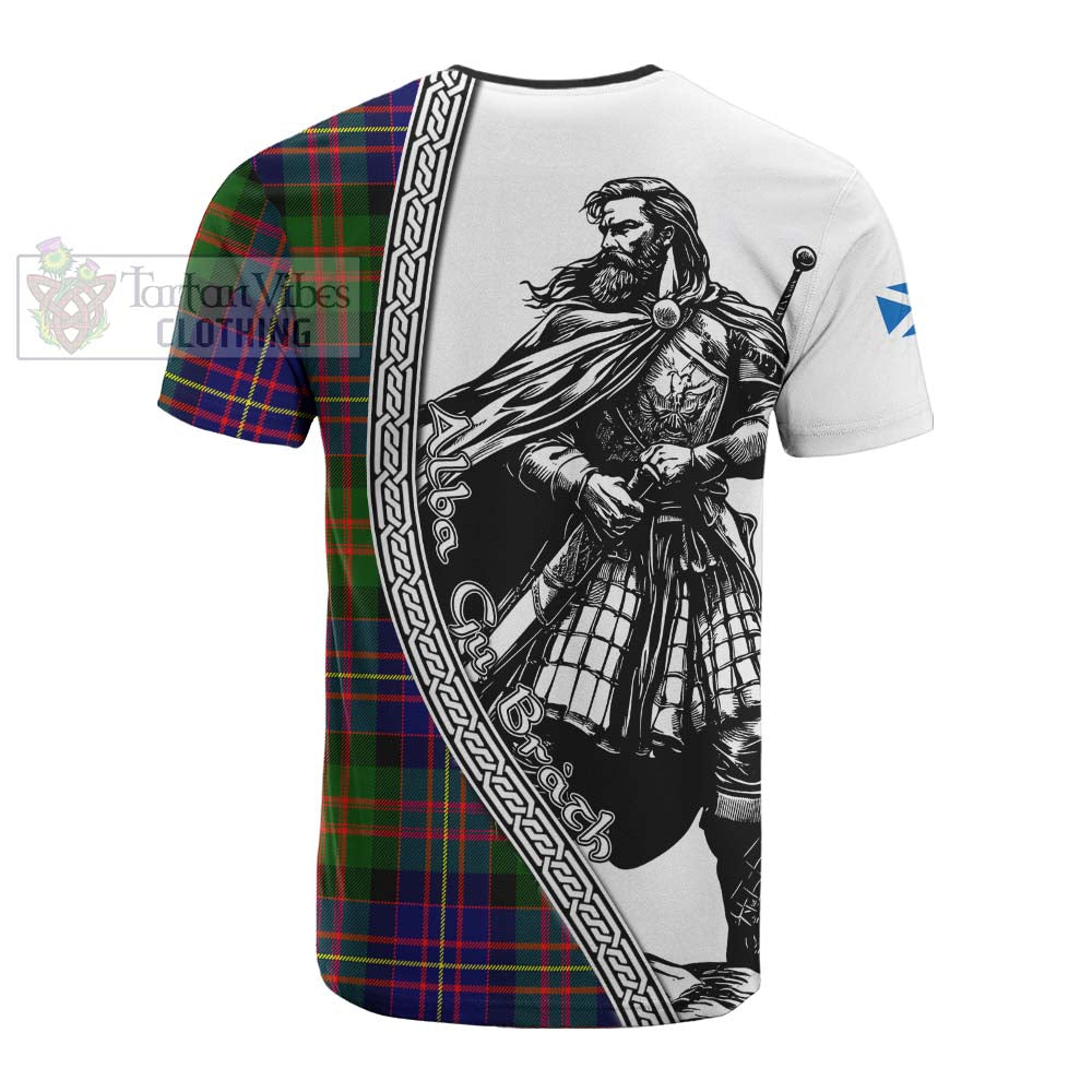 Chalmers Tartan Clan Crest Cotton T-shirt with Highlander Warrior Celtic Style